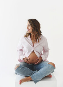 pink and white striped button down