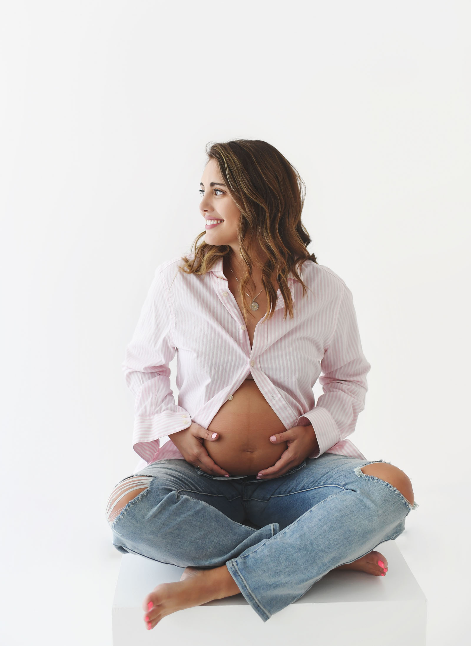 pink and white striped button down 