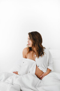 oversized white shirt maternity photo