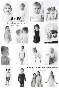 black and white children photos in a photography studio in Missouri