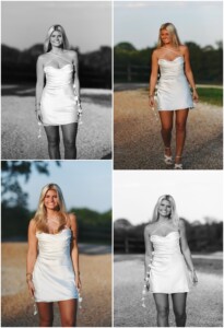 Girl in white dress in full sun