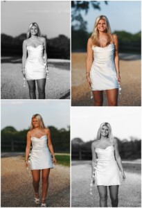 Girl in a white dress in full sun