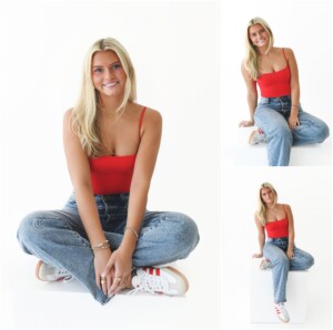 black and white photo of a girl in a studio